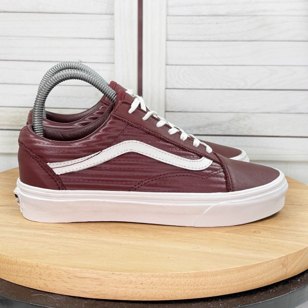 Vans Old Skool Ribbed Moto Leather Low Top Lace Up Sneakers Burgundy 5 Men 7 Wom
